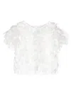 Monnalisa White T-shirt With All-over Fringes In Fabric Girl In White