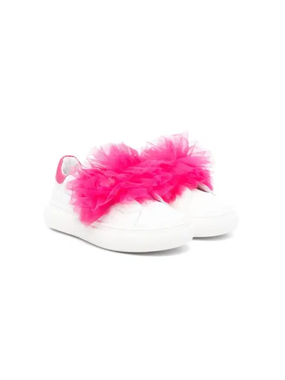 Monnalisa Kids' Appliqué-detail Leather Sneakers In White