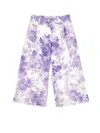 Monnalisa Arabesque Pattern Cotton Satin Trousers In Cream + Wisteria