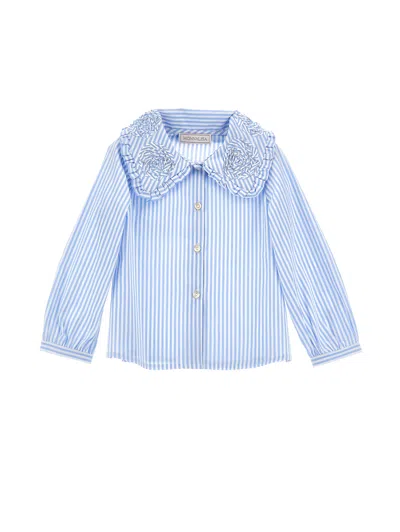 Monnalisa Kids'   Aramis Poplin Shirt In Cream + Navy Blue