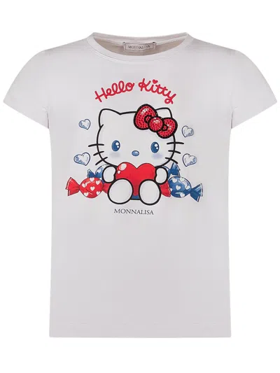 Monnalisa Artistic T-shirt With Stampaint Front Design In Bianco