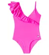Monnalisa Asymmetric Ruffled Swimsuit In Pink