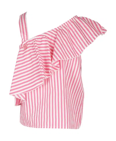 Monnalisa Asymmetric Striped Top In Pink