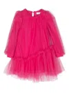 Monnalisa Asymmetric Tulle Midi Dress In Pink