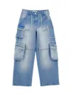 Monnalisa Frayed Cargo Denim Jeans In Stone Bleach