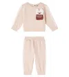 Monnalisa Baby Bow-detail Sweatshirt And Sweatpants Set In Neutral