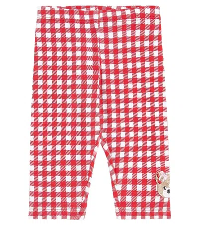 Monnalisa Baby Checked Cotton-blend Leggings In Rosso+rosa