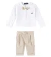 Monnalisa Baby Cotton And Linen Top And Pants Set In White