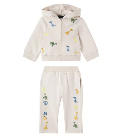 Monnalisa Baby Cotton-blend Hoodie And Sweatpants Set In White