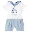 Monnalisa Baby Cotton Top And Pants Set In Blue
