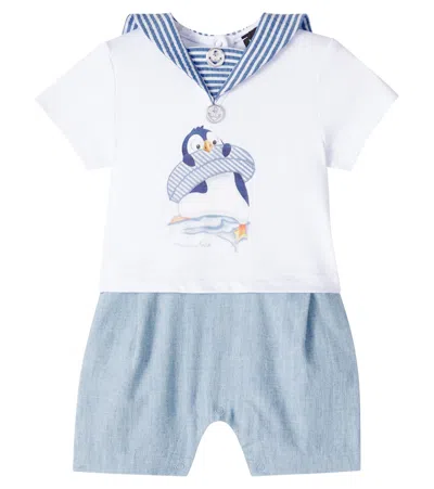Monnalisa Baby Cotton Top And Pants Set In Blue