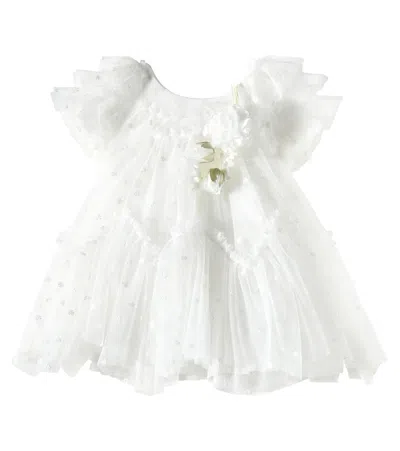 Monnalisa Baby Daisy Embellished Tulle Dress In White