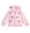Monnalisa Zip-up Sweatshirt With Rhinestone Teddy Bears In Pink