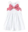 Monnalisa Baby Embroidered Bow-detail Cotton Dress In Bianco+rosso