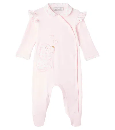 Monnalisa Baby Embroidered Cotton Onesie In Pink