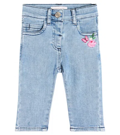 Monnalisa Baby Embroidered Jeans In Blue