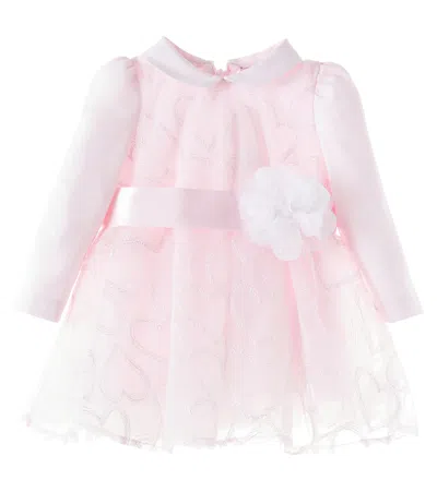 Monnalisa Kids' Baby Embroidered Tulle Dress In Pink