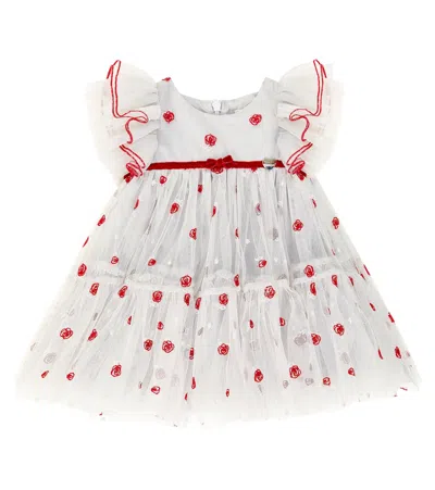 Monnalisa Baby Embroidered Tulle Dress In White