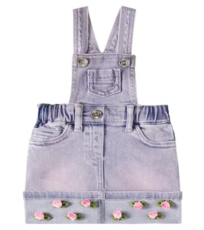 Monnalisa Baby Floral-appliqué Denim Overalls In Blue