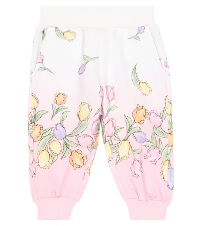 Monnalisa Baby Floral Cotton-blend Sweatpants In Pink
