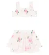 Monnalisa Baby Floral Cotton Top And Shorts Set In Bianco+rosa Fairytale