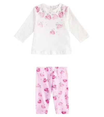 Monnalisa Baby Set Flowery Heart Aus T-shirt Und Leggings In Multicolor