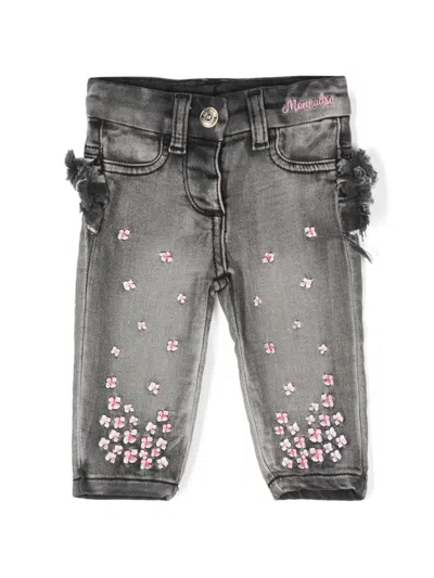 Monnalisa Babies' Embellished Stretch Cotton Jeans In Grey