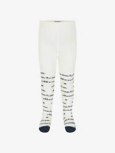 Monnalisa Baby Girls & Navy Branded Tights 6 Mths Ivory