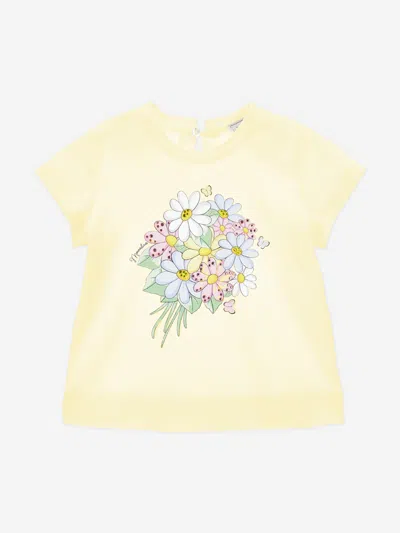 Monnalisa Kids'  Baby Girls Bouquet T-shirt In Yellow