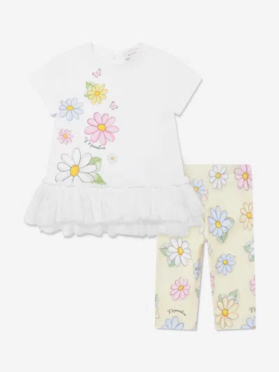 Monnalisa Kids'  Baby Girls Daisy Leggings Set In Yellow