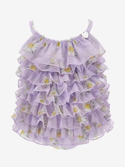Monnalisa Baby Girls Daisy Tulle Swimsuit In Purple