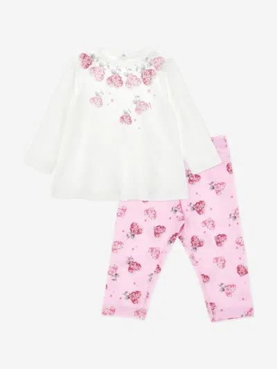 Monnalisa Baby Girls Floral Heart Leggings Set In Pink