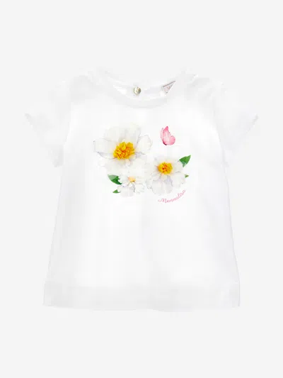 Monnalisa Babies' Girls White Cotton Flower T-shirt
