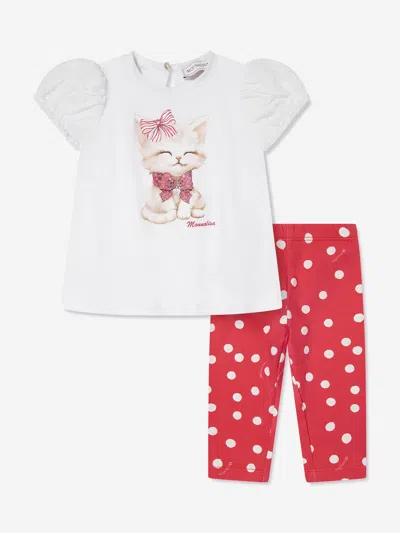 Monnalisa Kids'  Baby Girls Kitten T-shirt And Leggings Set In Red