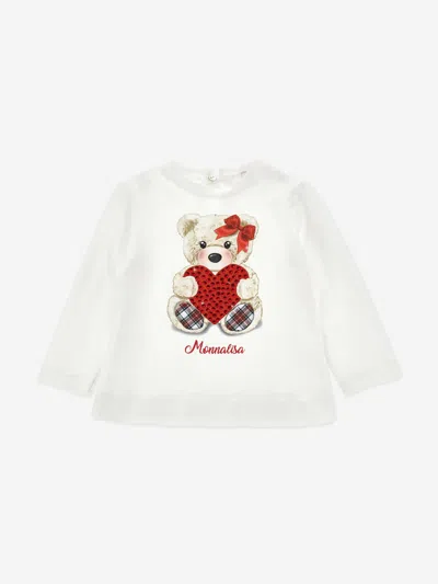 Monnalisa Babies' Teddy Bear-print Cotton T-shirt In White