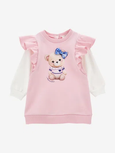 Monnalisa Babies' Teddy Bear-print Cotton Dress In Pink