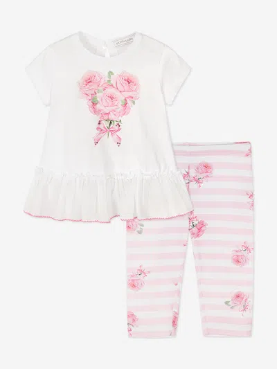 Monnalisa Baby Girls T-shirt And Leggings Set In White