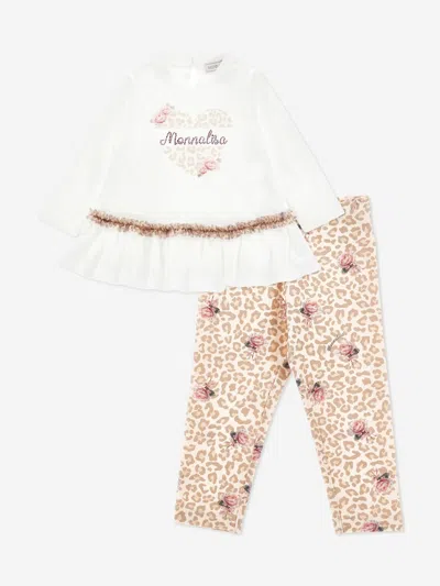 Monnalisa Baby Girls T-shirt And Leggings Set In Brown
