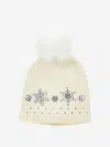 Monnalisa Rhinestone Wool Blend Hat In Ivory