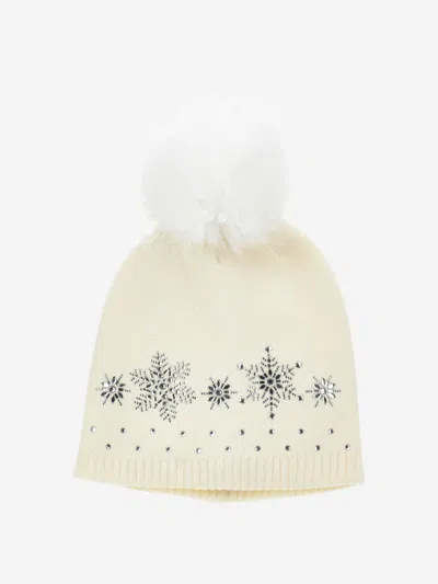 Monnalisa Kids'  Baby Girls Wool Diamante Bobble Hat In Ivory