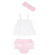 Monnalisa Baby Headband, Top And Bloomers Set In Bianco+rosa Fairytale