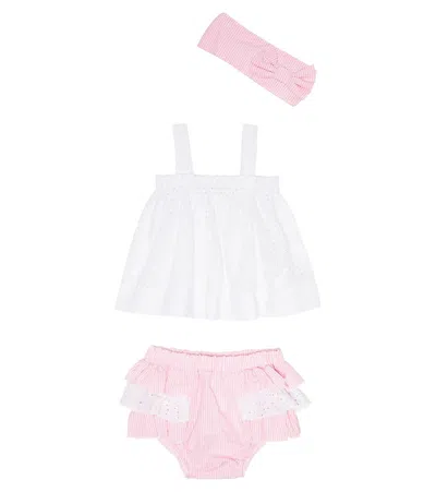 Monnalisa Baby Headband, Top And Bloomers Set In White