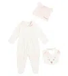 Monnalisa Baby Onesie, Bib, And Beanie Set In White
