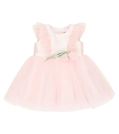 Monnalisa Baby Pleated Tulle Dress In Rosa Antico