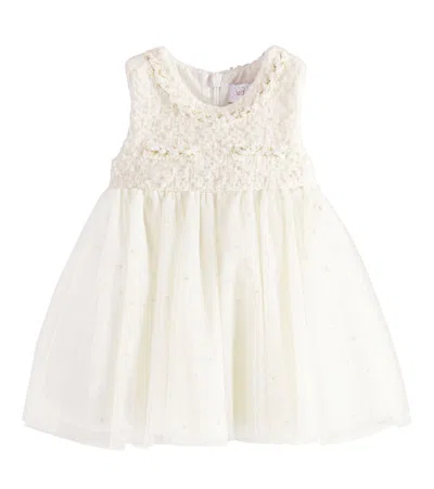 Monnalisa Baby Polka-dot Bouclé And Tulle Dress In Pink