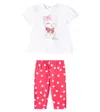 Monnalisa Baby Polka-dot Jersey Shirt And Pants Set In Rosso+bianco