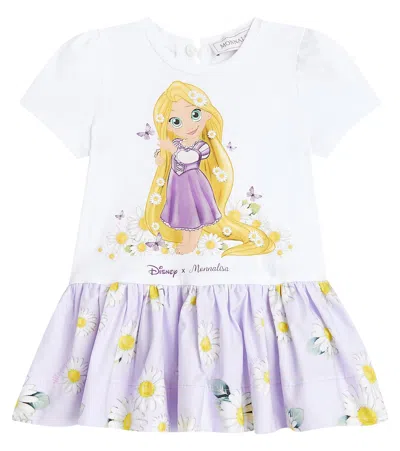 Monnalisa Baby Printed Cotton-blend Jersey Dress In White