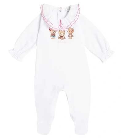 Monnalisa Baby Printed Cotton Bodysuit In Bianco