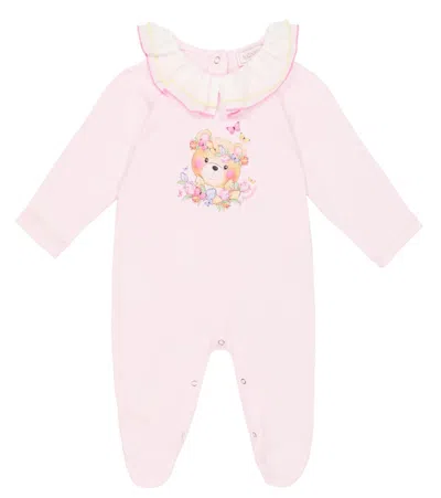 Monnalisa Baby Printed Cotton Onesie In Rosa Antico