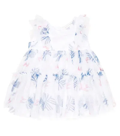 Monnalisa Baby Printed Dress In Bianco+blue